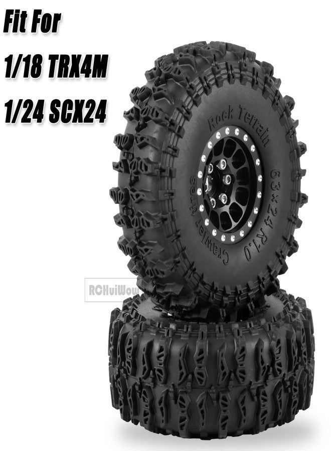 RCHuiWow 1.0" Beadlock RC Wheels and Tires for 1/18 TRX4M,1/24 SCX24 RC Crawler,1.0 Beadlock Tires w/Alloy Aluminium Wheels 1.0 rc Beadlock Rims,4PCS,Black - Image 2